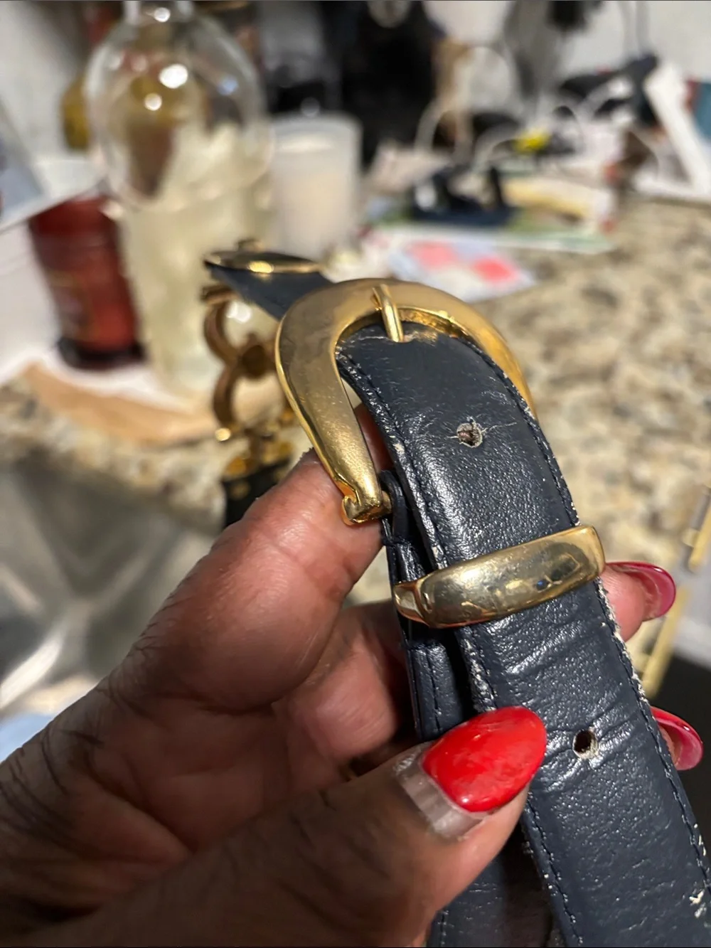 Louis Vuitton Black Leather Belt with Gold Chain Accents - comes with some rubs